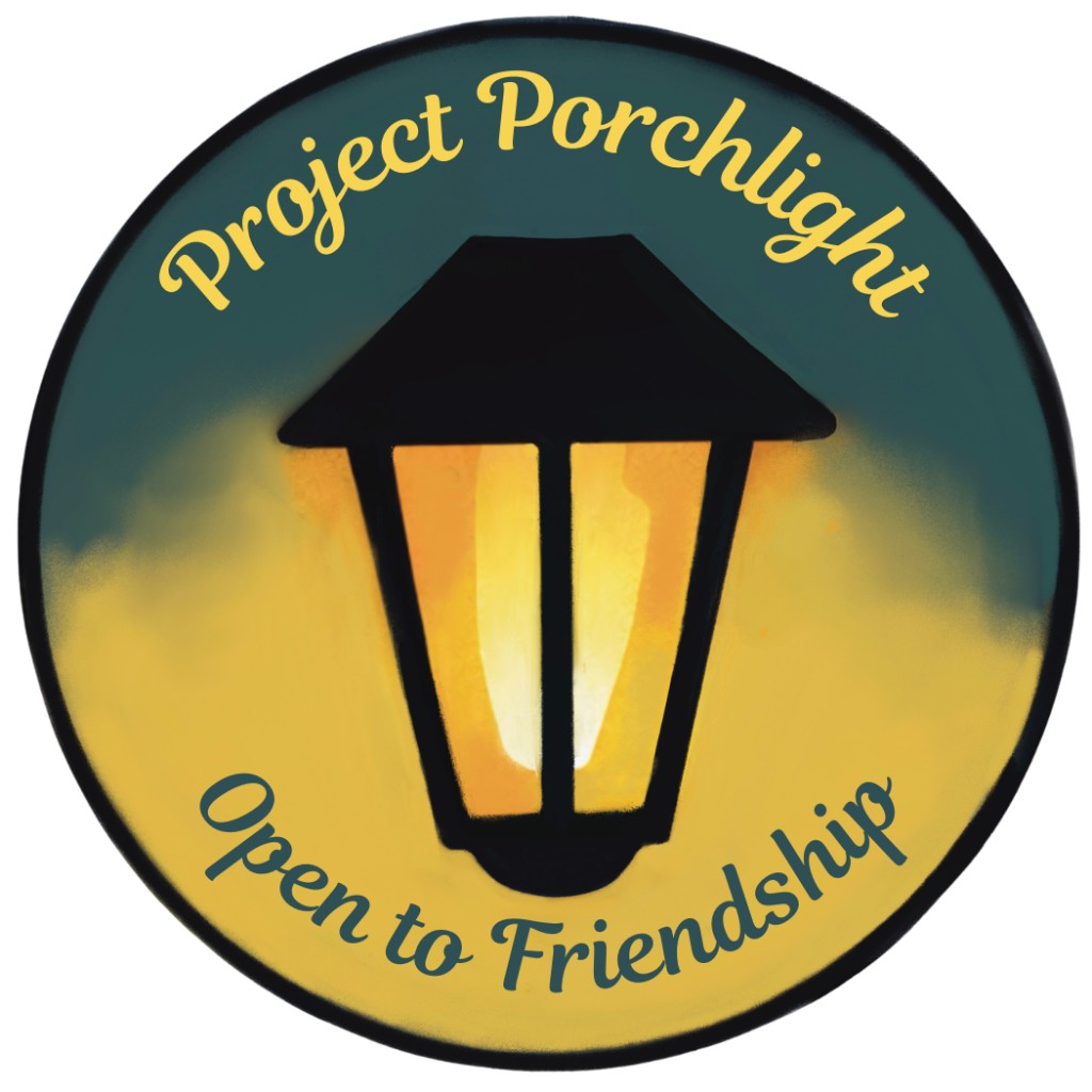 Project Porchlight sticker — a lantern with the words 'Open to Friendship'